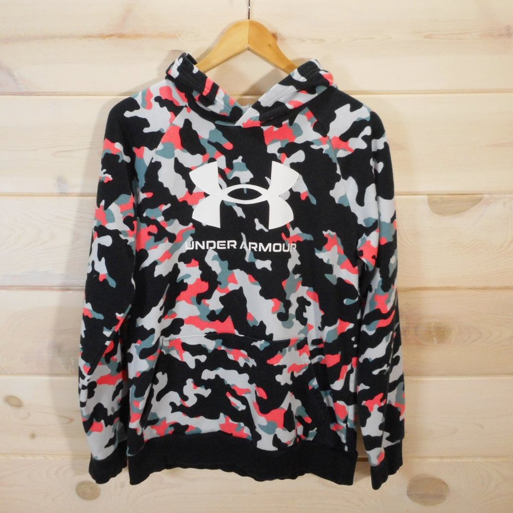 Under Armour Hoodie Youth YXL Black Camouflage Loose Cold Gear Pullover